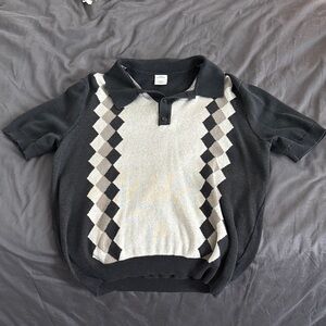 Urban Outfitters Black and White Argyle Polo Sweater